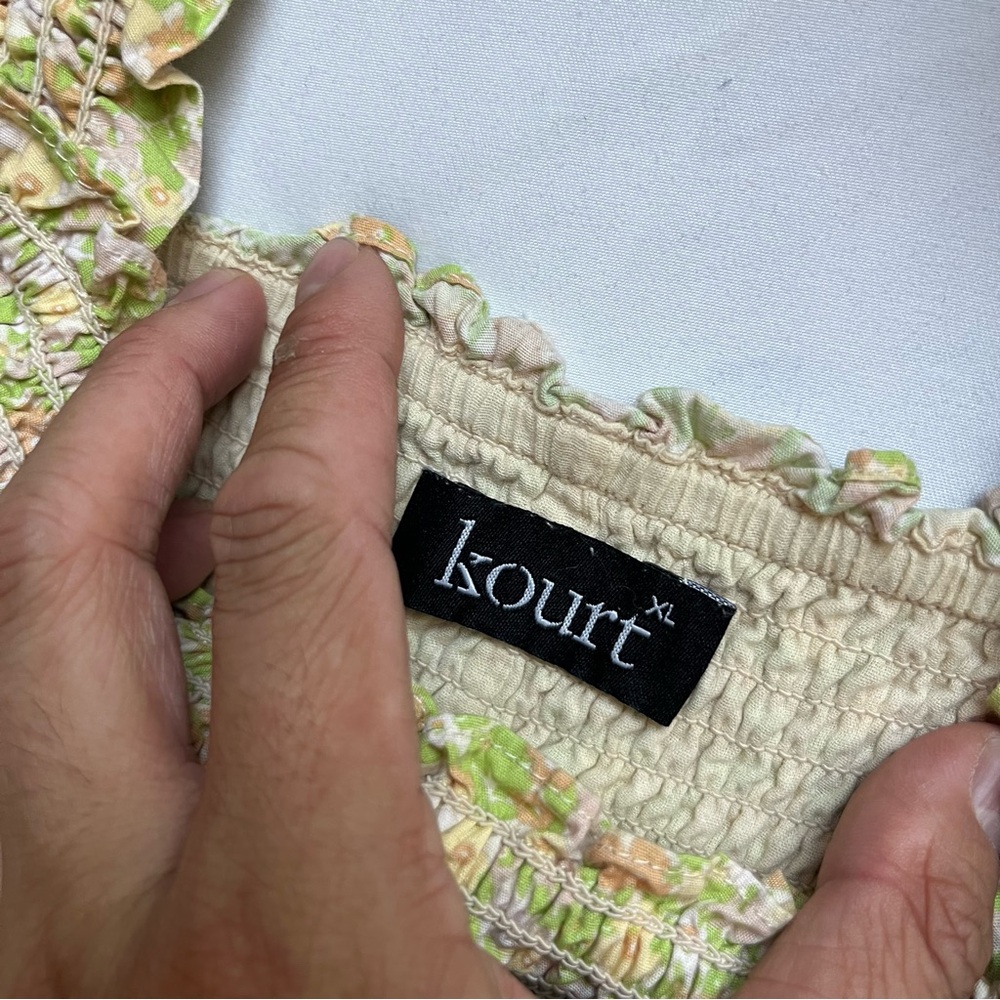 KOURT white‎ green cotton floral print smocked bodice ruffle tiered midi dress - Picture 6 of 7